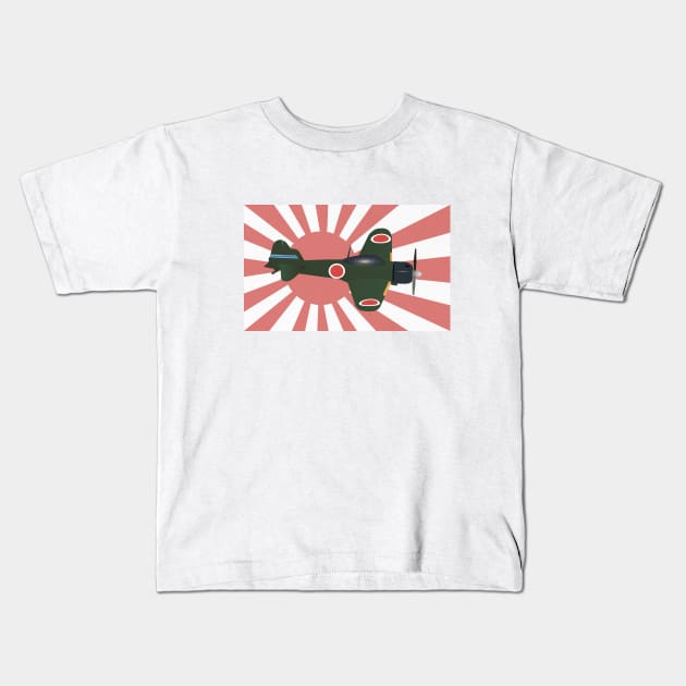 Japanese WWII Zero Fighter Plane Kids T-Shirt by NorseTech